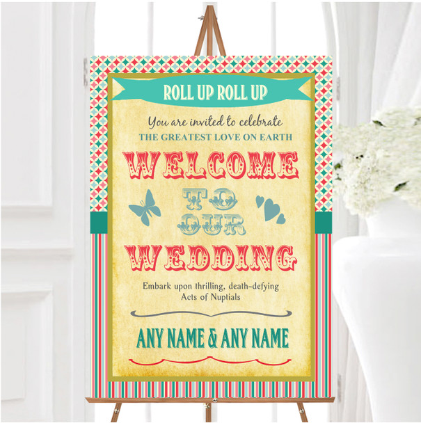 Vintage Carnival Old Style Circus Stripes Personalised Welcome Wedding Sign