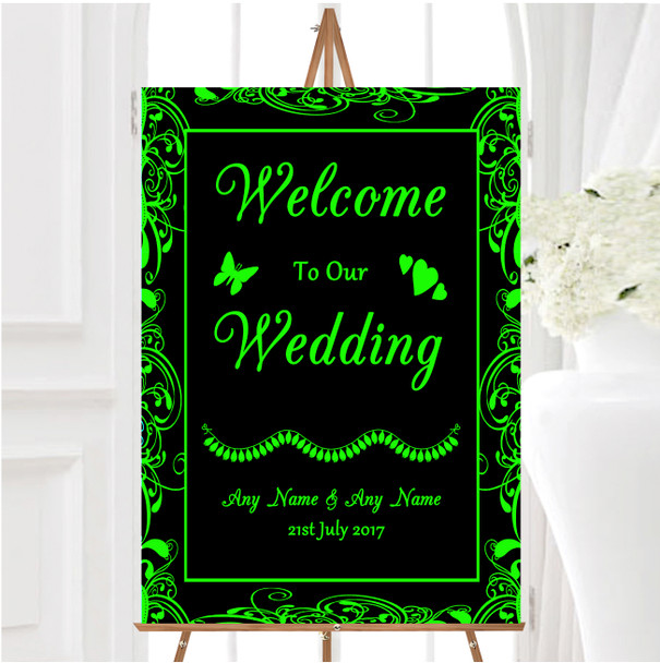 Black Green Swirl Deco Personalised Any Wording Welcome To Our Wedding Sign