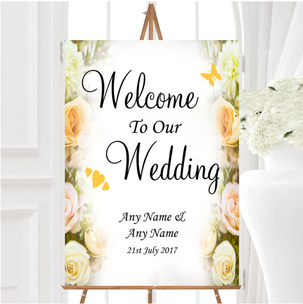 Peach Ivory Cream Rose Garden Personalised Any Wording Welcome Wedding Sign