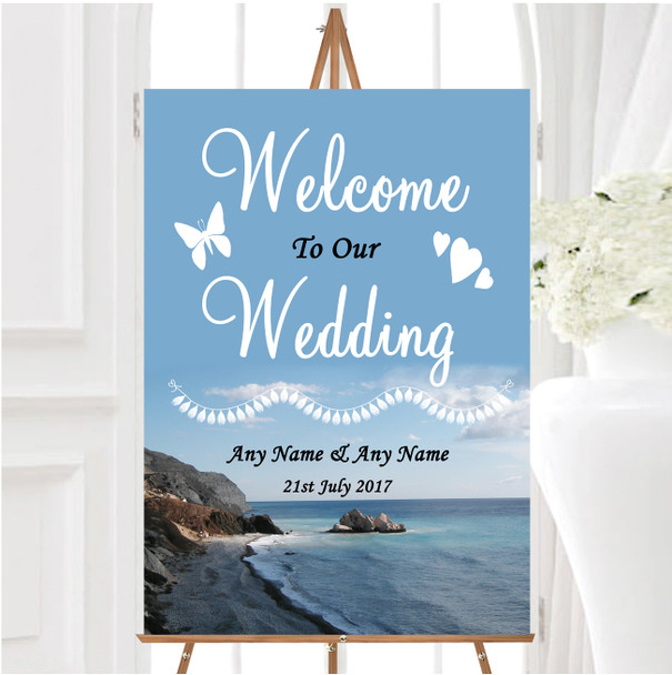 View Of A Cyprus Beach Abroad Personalised Any Wording Welcome Wedding Sign