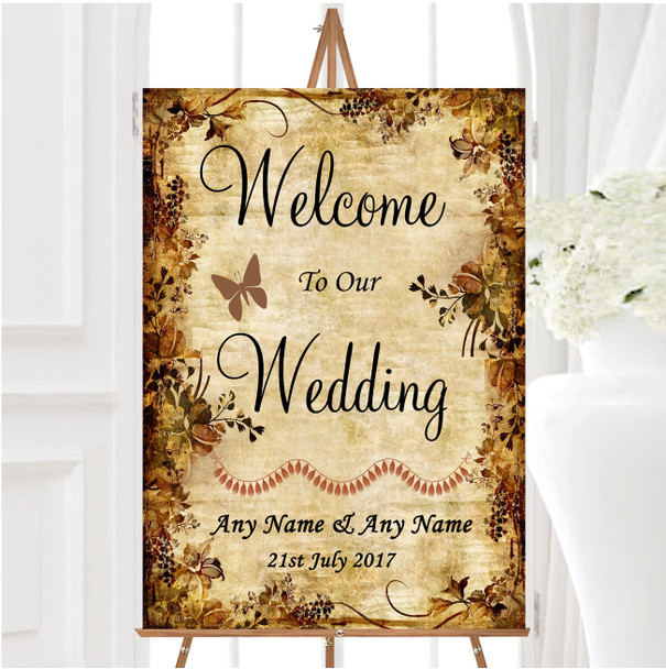 Autumn Colours Vintage Personalised Any Wording Welcome To Our Wedding Sign