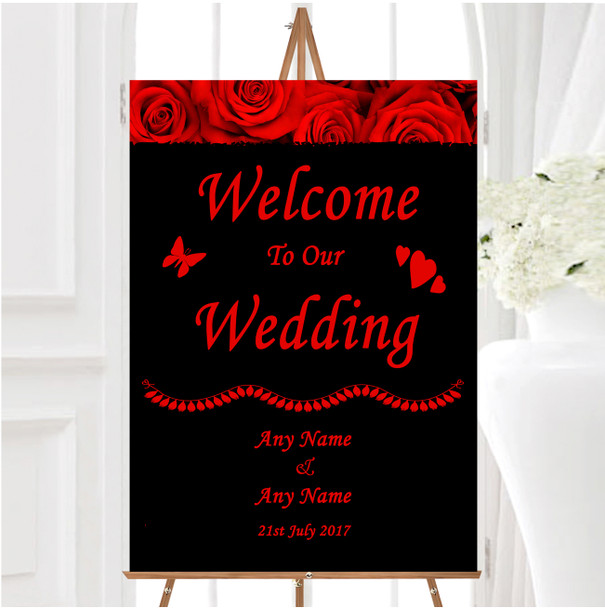 Gorgeous Deep Red Rose Personalised Any Wording Welcome To Our Wedding Sign