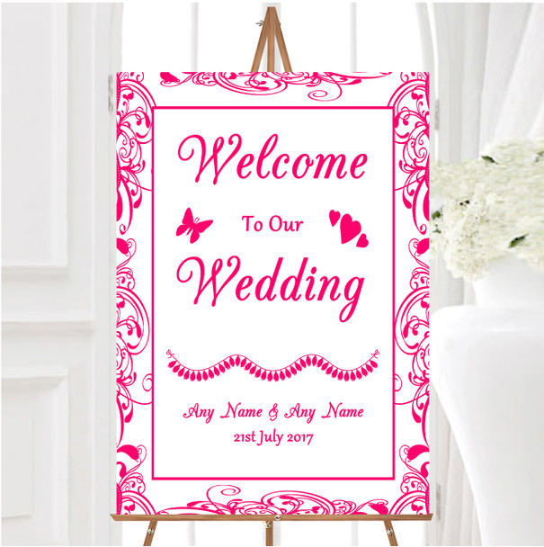 White Pink Swirl Deco Personalised Any Wording Welcome To Our Wedding Sign
