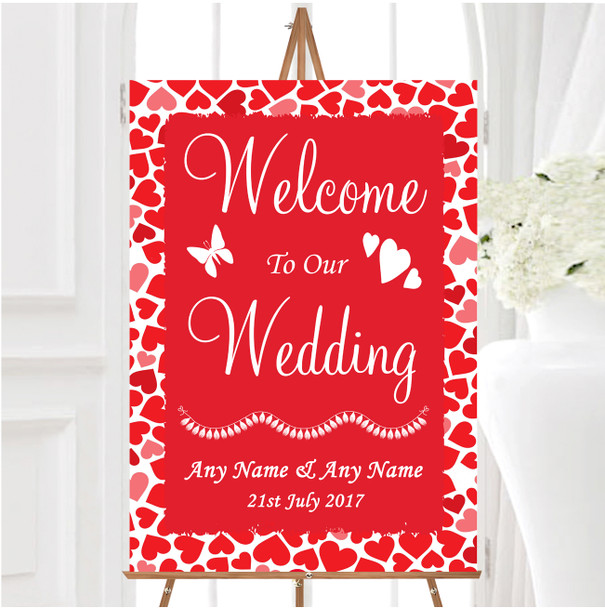 Red And Pink Romantic Hearts Personalised Any Wording Welcome Wedding Sign