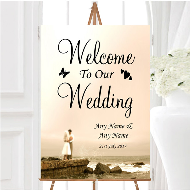 Romantic Couple On The Beach Personalised Any Wording Welcome Wedding Sign