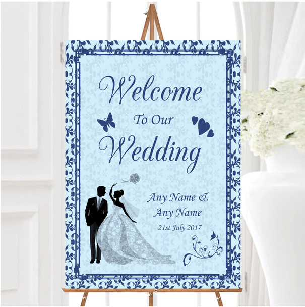 Blue Classic Vintage Personalised Any Wording Welcome To Our Wedding Sign