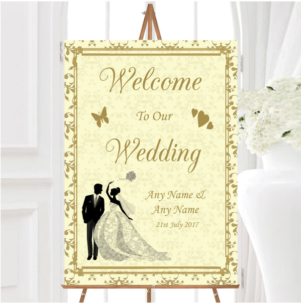 Gold Yellow Classic Personalised Any Wording Welcome To Our Wedding Sign