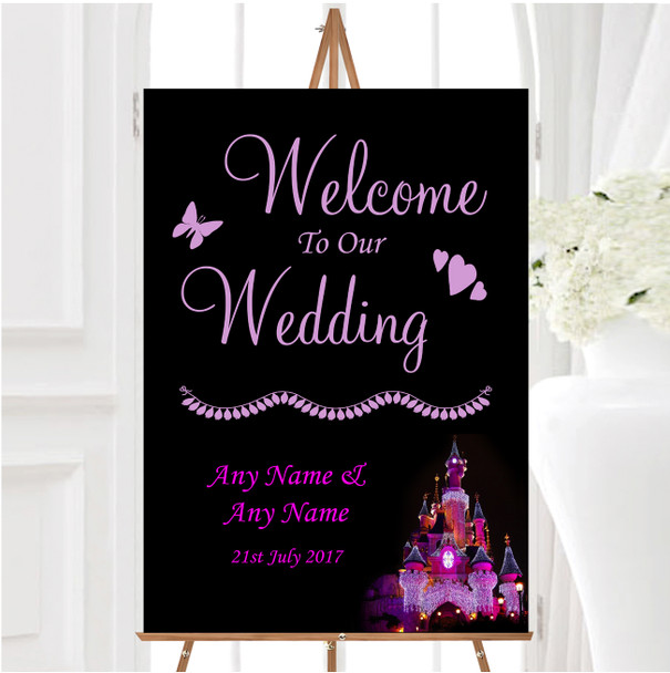 Pink Disney Castle Personalised Any Wording Welcome To Our Wedding Sign