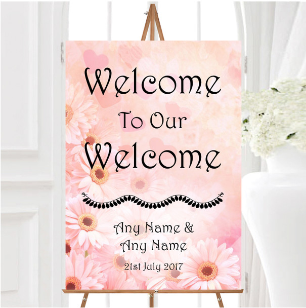 Pink Flower Hearts Personalised Any Wording Welcome To Our Wedding Sign