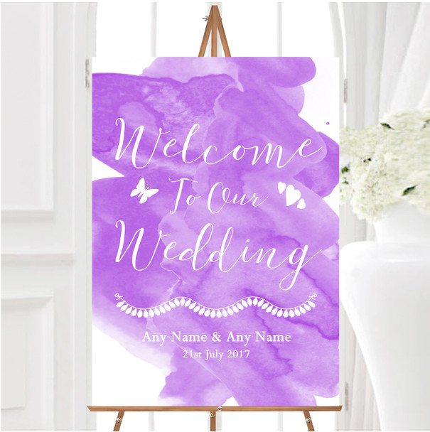 Purple Watercolour Personalised Any Wording Welcome To Our Wedding Sign Purple Watercolour Personalised Any Wording Welcome To Our Wedding Sign
