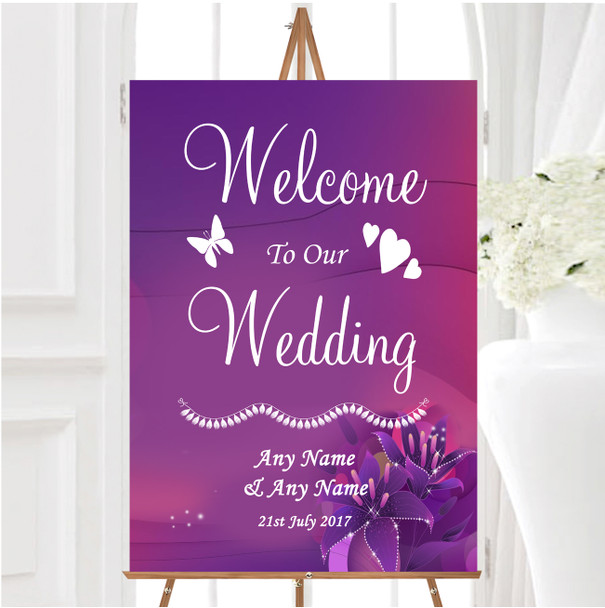 Purple Pink Lily Personalised Any Wording Welcome To Our Wedding Sign