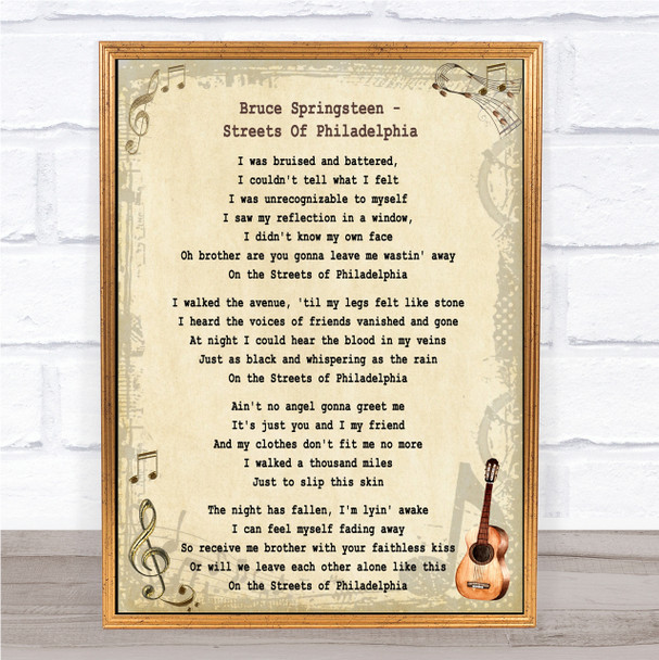 Bruce Springsteen Streets Of Philadelphia Song Lyric Quote Print