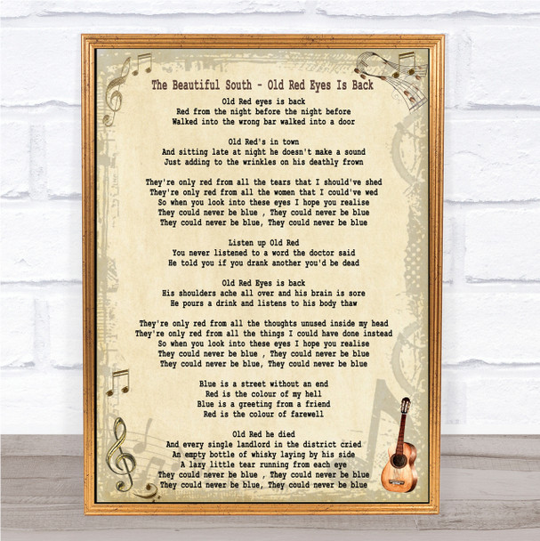 The Beautiful South Old Red Eyes Is Back Song Lyric Quote Print
