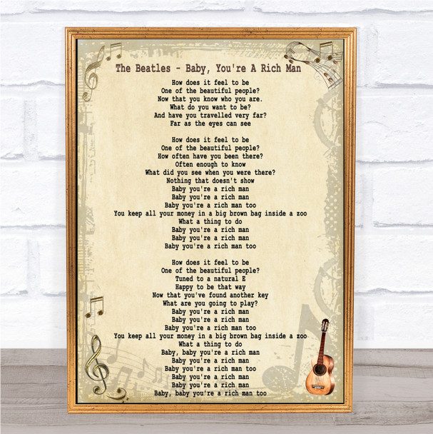 The Beatles Baby, You're A Rich Man Song Lyric Quote Print