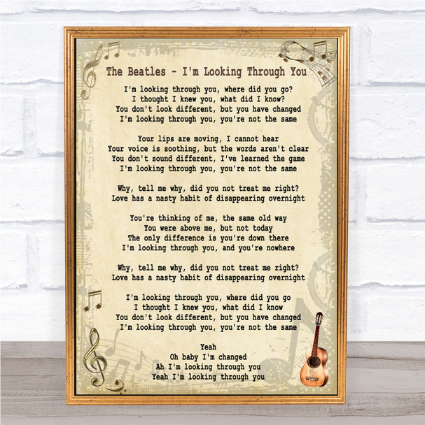 The Beatles I'm Looking Through You Song Lyric Quote Print