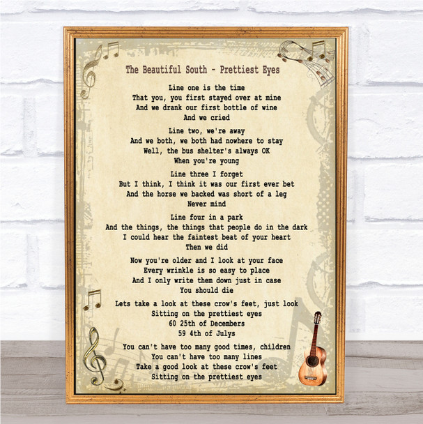 The Beautiful South Prettiest Eyes Song Lyric Quote Print