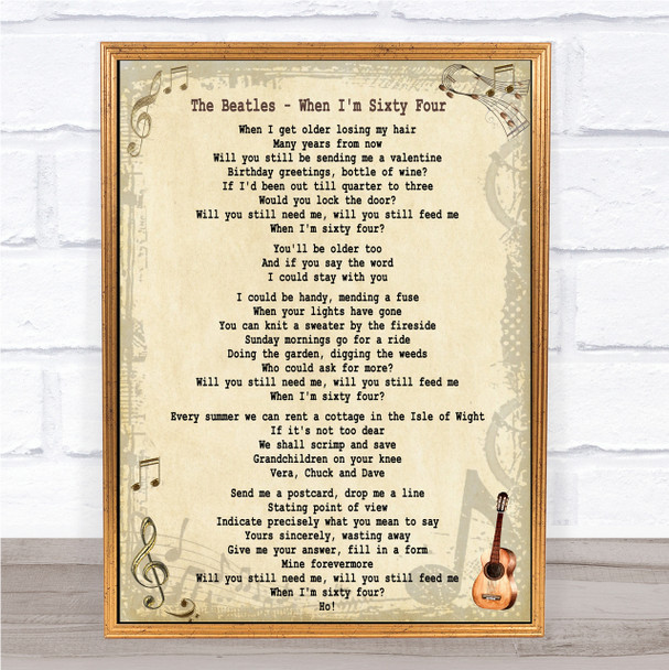 The Beatles When I'm Sixty Four Song Lyric Quote Print