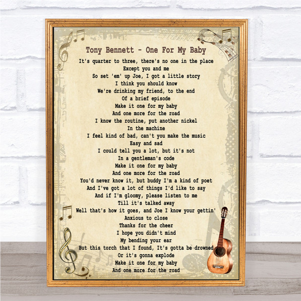 Tony Bennett One For My Baby Song Lyric Quote Print