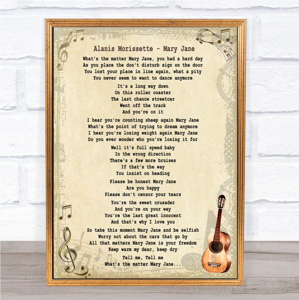 Alanis Morissette Mary Jane Song Lyric Quote Print