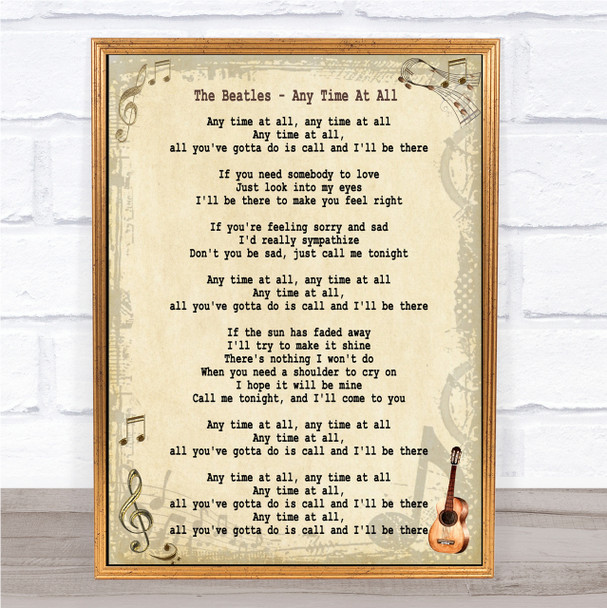 The Beatles Any Time At All Song Lyric Quote Print