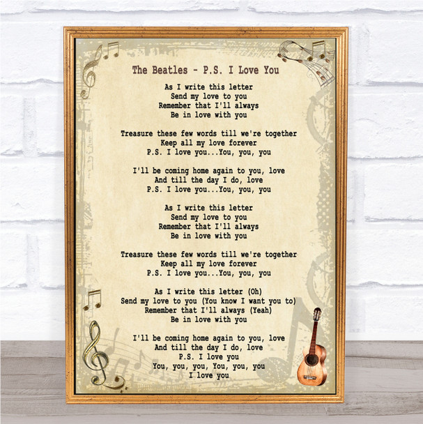 The Beatles PS I Love You Song Lyric Quote Print