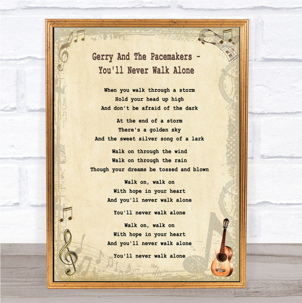Gerry And The Pacemakers - You'll Never Walk Alone Song Lyric Guitar Quote Print