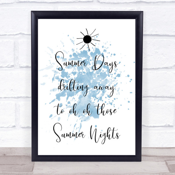 Blue Grease Summer Nights Song Lyric Quote Print