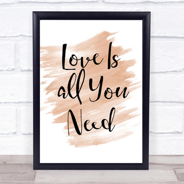 Watercolour Beatles Love Is All You Need Song Lyric Quote Print