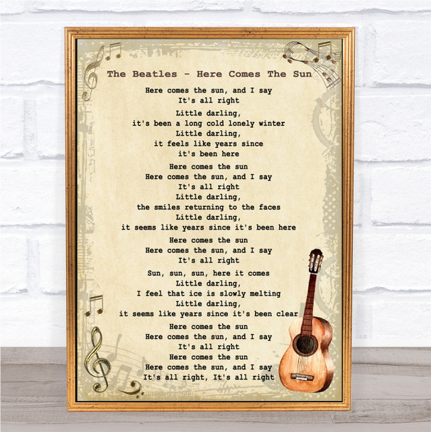 The Beatles Here Comes The Sun Song Lyric Vintage Quote Print