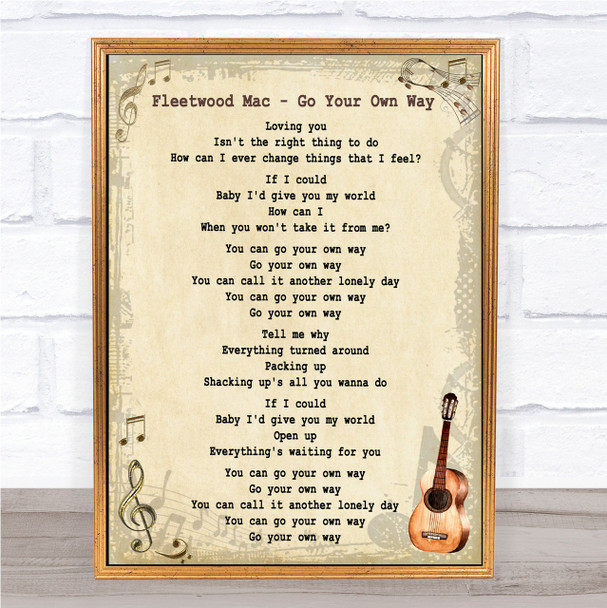 Fleetwood Mac Go Your Own Way Song Lyric Vintage Quote Print
