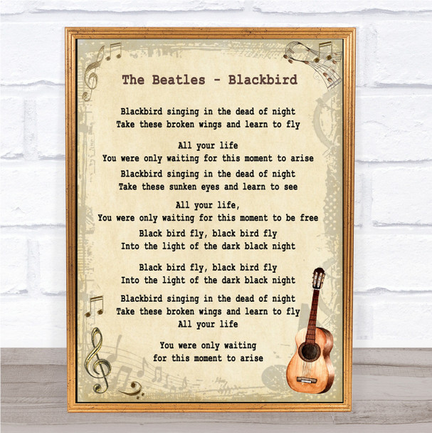 The Beatles Blackbird Song Lyric Vintage Quote Print