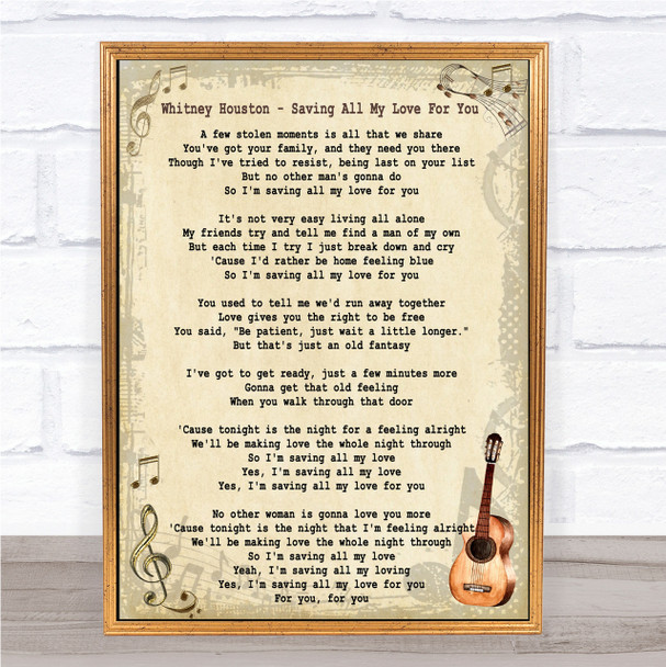 Whitney Houston Saving All My Love For You Song Lyric Vintage Quote Print