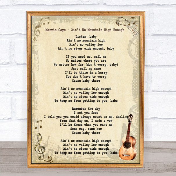 Marvin Gaye Ain't No Mountain High Enough Song Lyric Vintage Quote Print