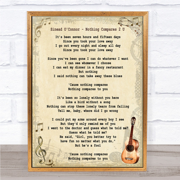 Sinead O'Connor Nothing Compares 2 U Song Lyric Vintage Quote Print