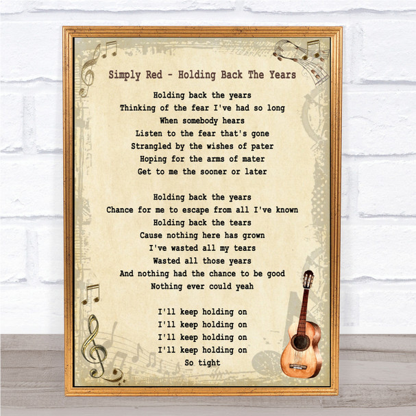 Simply Red Holding Back The Years Song Lyric Vintage Quote Print