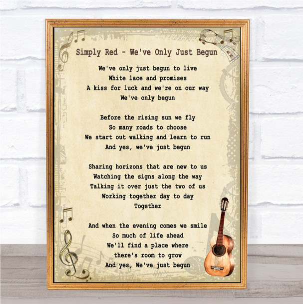 Simply Red We've Only Just Begun Song Lyric Vintage Quote Print