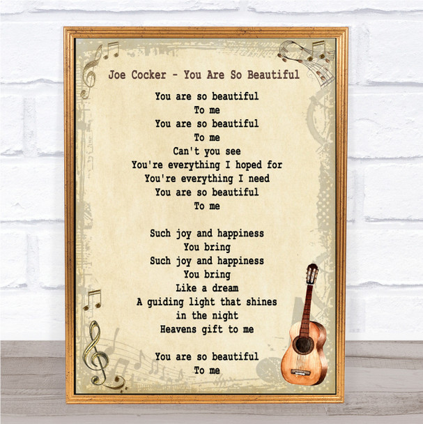 Joe Cocker You Are So Beautiful Song Lyric Vintage Quote Print