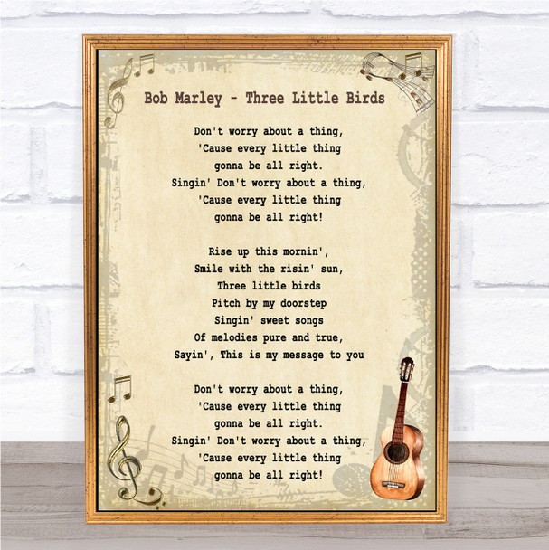 Bob Marley Three Little Birds Song Lyric Vintage Quote Print