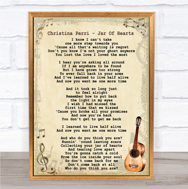 Christina Perri Jar Of Hearts Song Lyric Vintage Quote Print