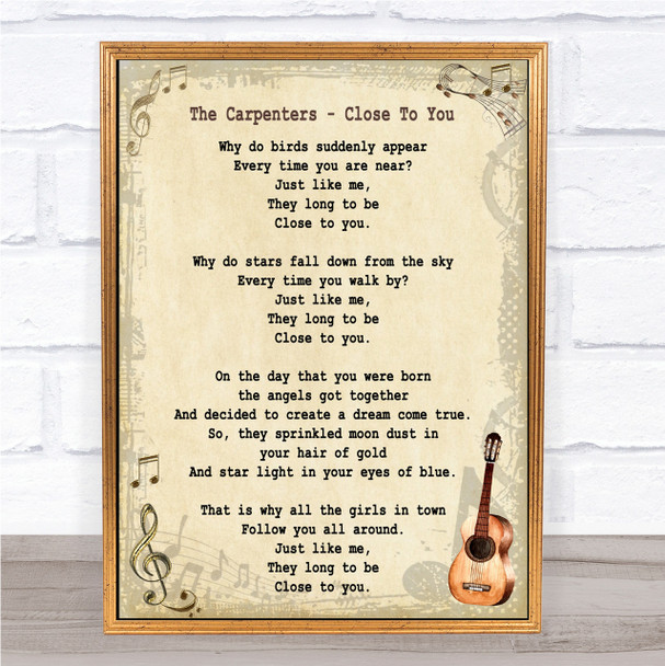 The Carpenters Close To You Song Lyric Vintage Quote Print