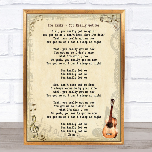 The Kinks You Really Got Me Song Lyric Vintage Quote Print