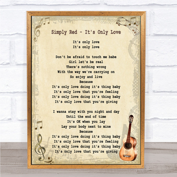 Simply Red It's Only Love Song Lyric Vintage Quote Print