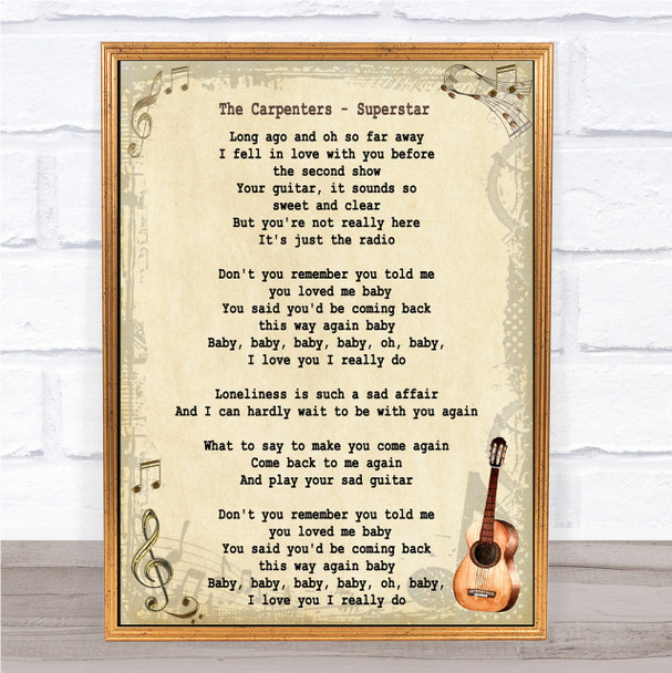 The Carpenters Superstar Song Lyric Vintage Quote Print