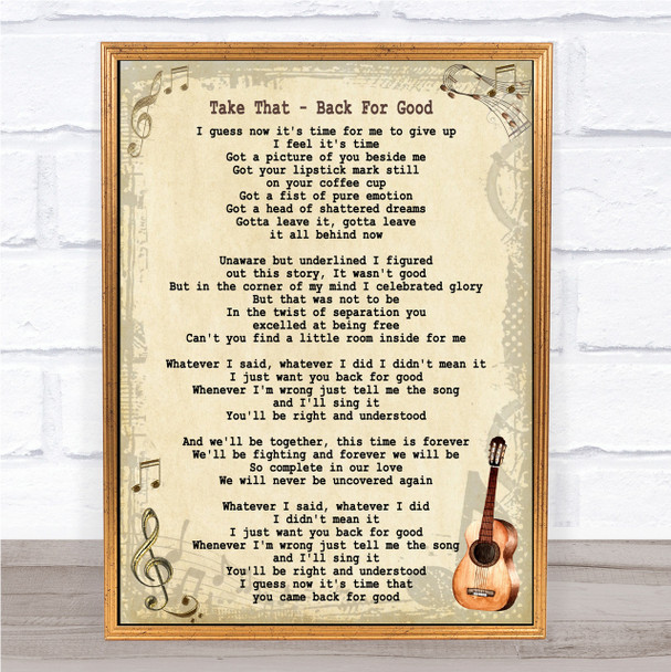 Take That Back For Good Song Lyric Vintage Quote Print