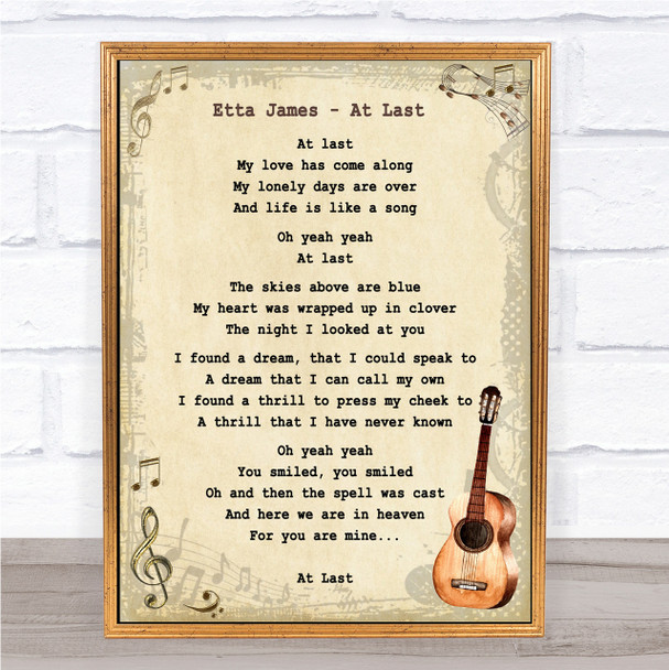 Etta James At Last Song Lyric Vintage Quote Print