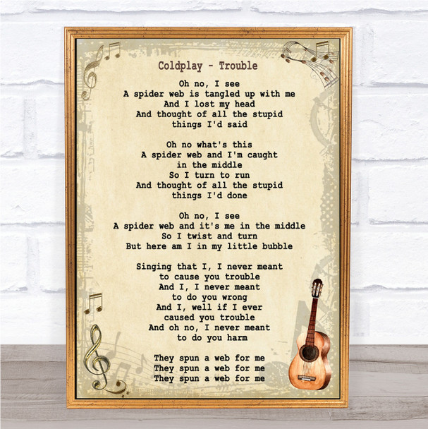 Coldplay Trouble Song Lyric Vintage Quote Print
