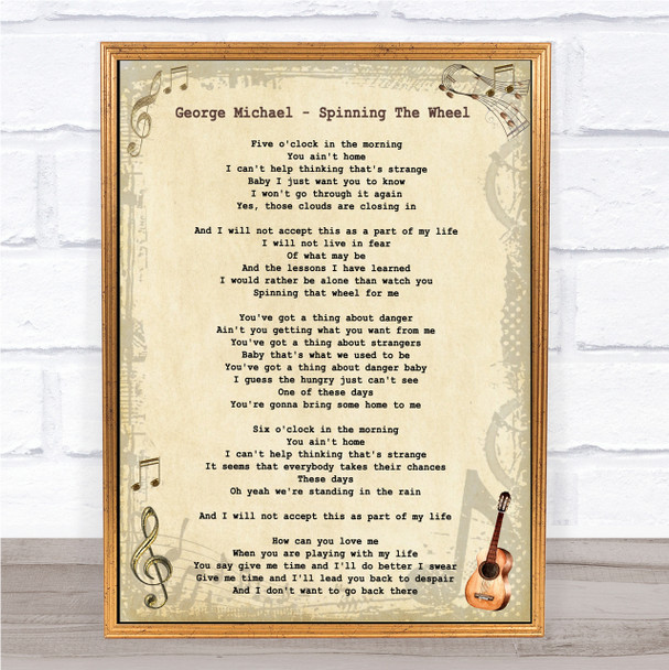 George Michael Spinning The Wheel Vintage Guitar Song Lyric Quote Print