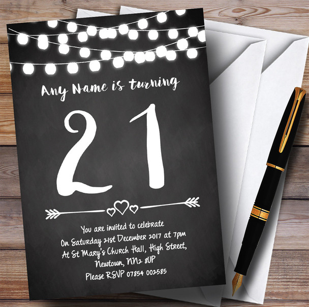 Chalk Style Lights 21st Customised Birthday Party Invitations