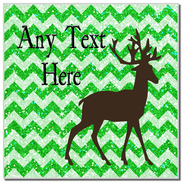 Reindeer Green Glitter Christmas Coaster