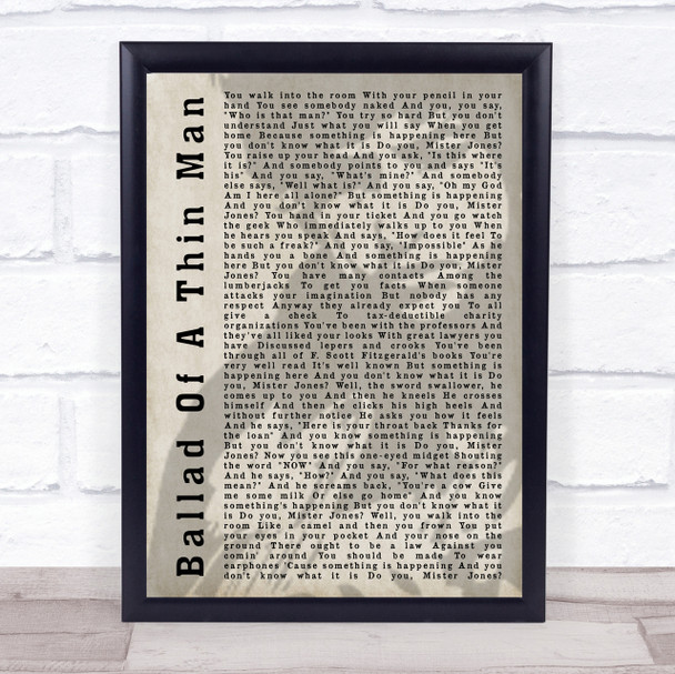 Bob Dylan Ballad Of A Thin Man Shadow Song Lyric Quote Print